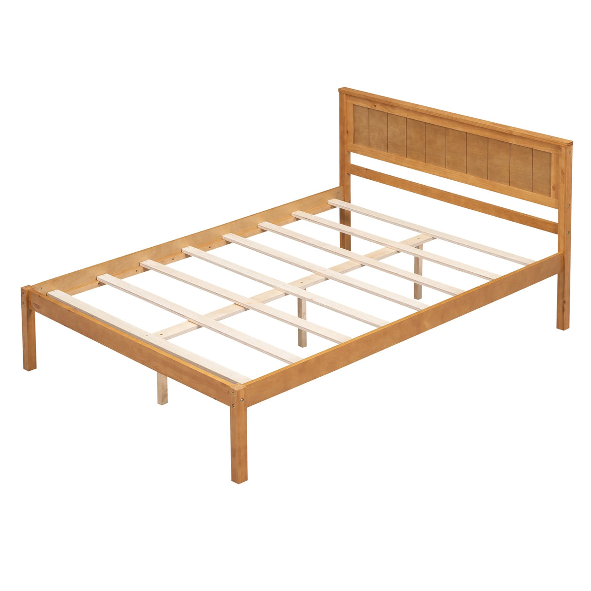 Euroco Twin Platform Bed, Modern Wood Frame Bed with Headboard and Slats for Kids Room, Oak
