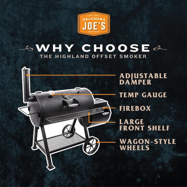 Highland Offset Charcoal Smoker and Grill in Black with 900 sq. in. Cooking Space