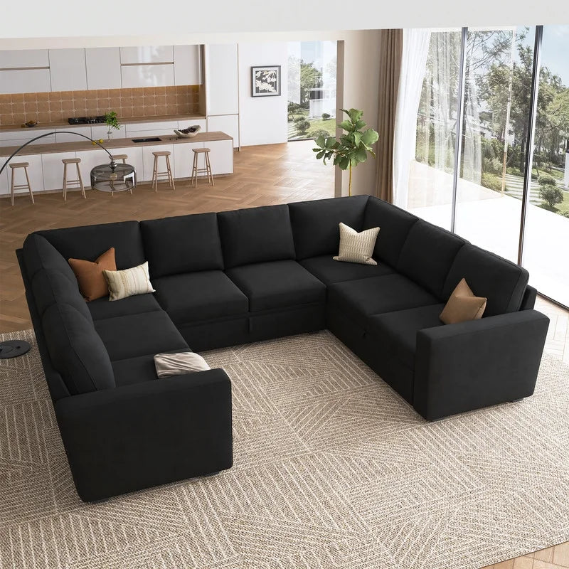 Honbay Convertible Velvet Sofa Bed with Pull-Out Couch Bed and Storage, Black