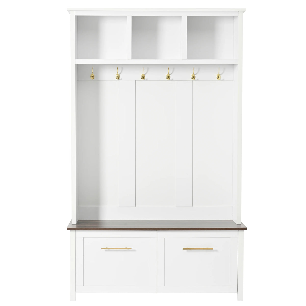 Harper & Bright Designs Farmhouse Hall Tree with Bench and Shoe Storage, Mudroom Bench with Coat Rack and Adjustable Shelves for Hallway, Living Room, White