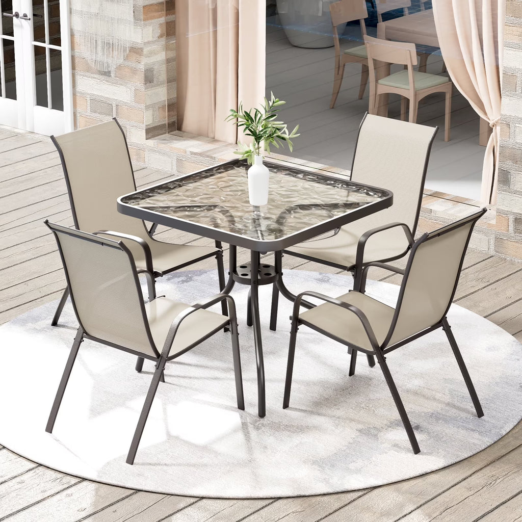 Pirecart 5-Piece Outdoor Patio Dining Table Set with 4 Stackable Textilene Chairs for for Patio, Lawn, Garden, Gray