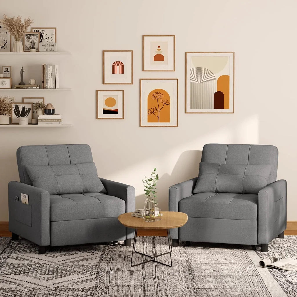 Convertible Sleeper Chair, Aiho 3-in-1 Convertible Sofa Bed Recliner Chair with Pull Out Couch - Dark Gray