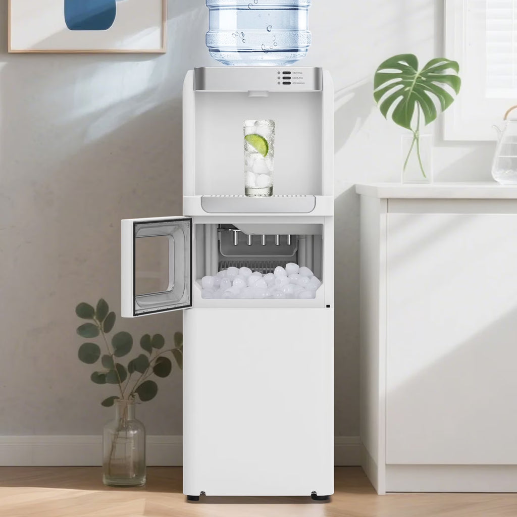 Advwin 3-in-1 Water Dispenser with Ice Maker, 33lbs/24H, Top Loading 3 or 5 Gallon, Water Cooler Dispenser for Home Office, Hot & Cold Water Dispenser, Child Lock