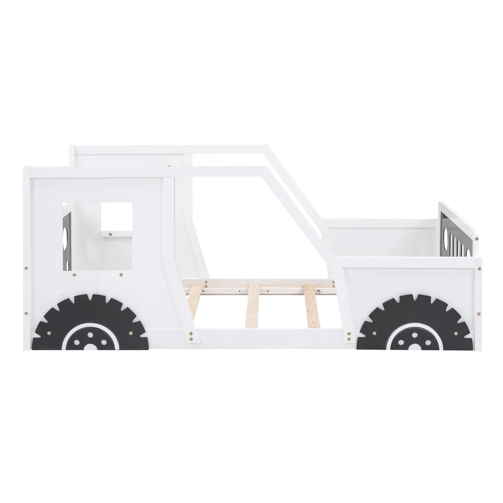 Euroco Car-Shaped Full Size Wood Platform Bed for Kids�� Bedroom, Solid Car Bed for Kids Gift, Low Profile, Blue