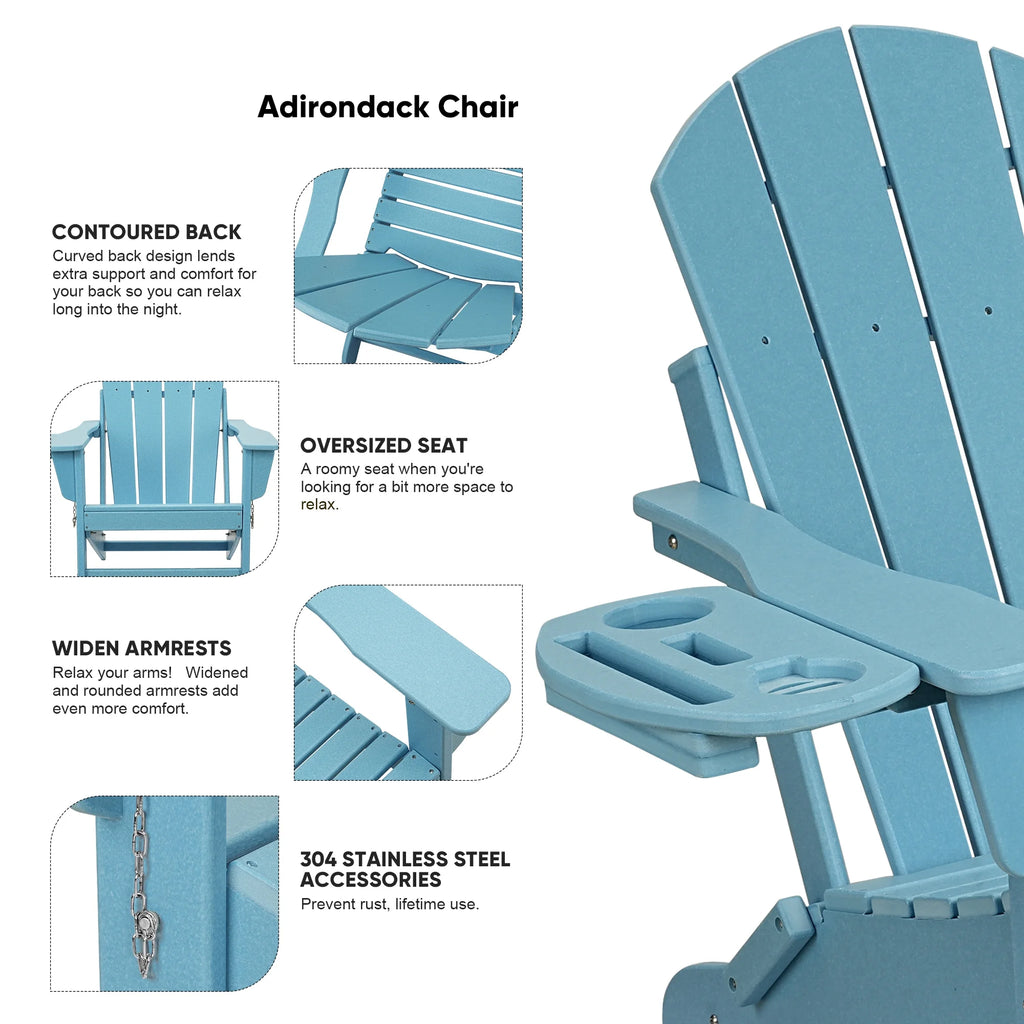 FOOWIN HDPE Plastic Adirondack Chairs Set of 4, Black