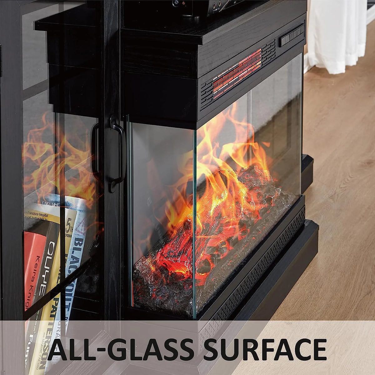 Merluxy 75in 3-Sided Glass Fireplace TV Stand for TVs up to 85", Distressed White