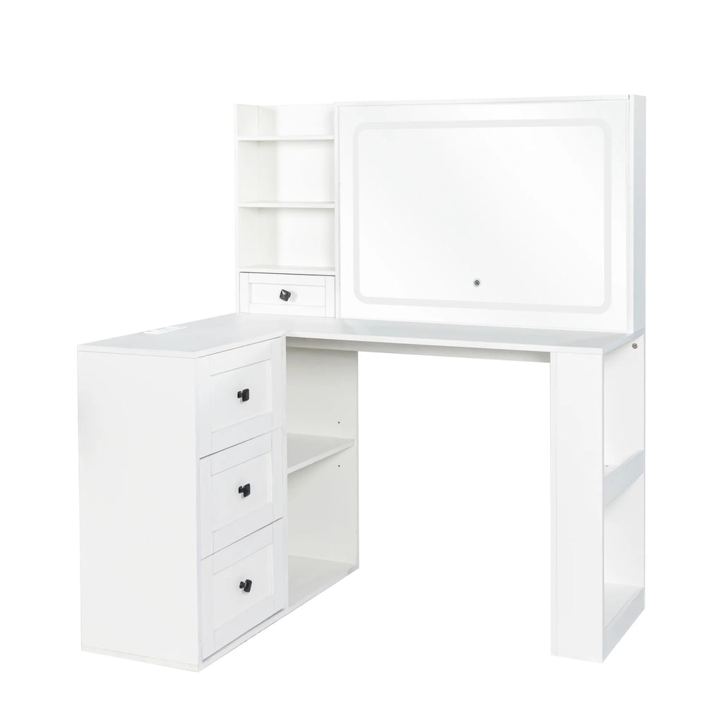 Makeup Vanity Desk With Mirror And Lights, Charging Station, Make Up Vanity With Storage And 3 Large Drawers, 3 Color Modes Available For Bedroom Living Room