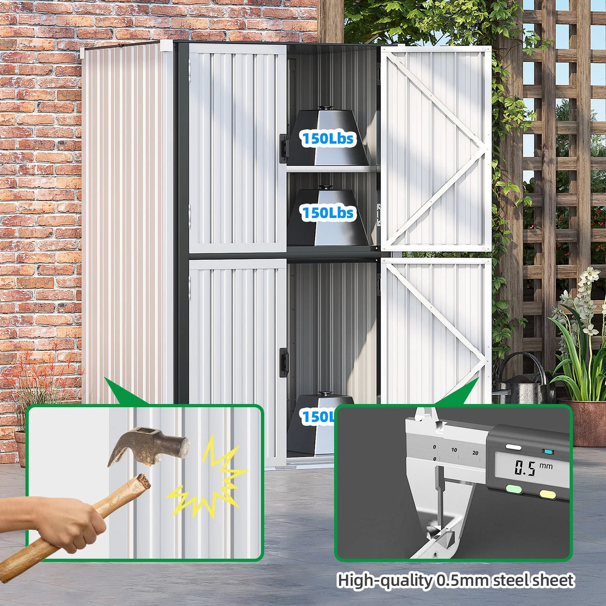 AECOJOY Outdoor Storage Cabinet for Garden & Patio, a Metal Organizer with Doors and Shelves in Gray