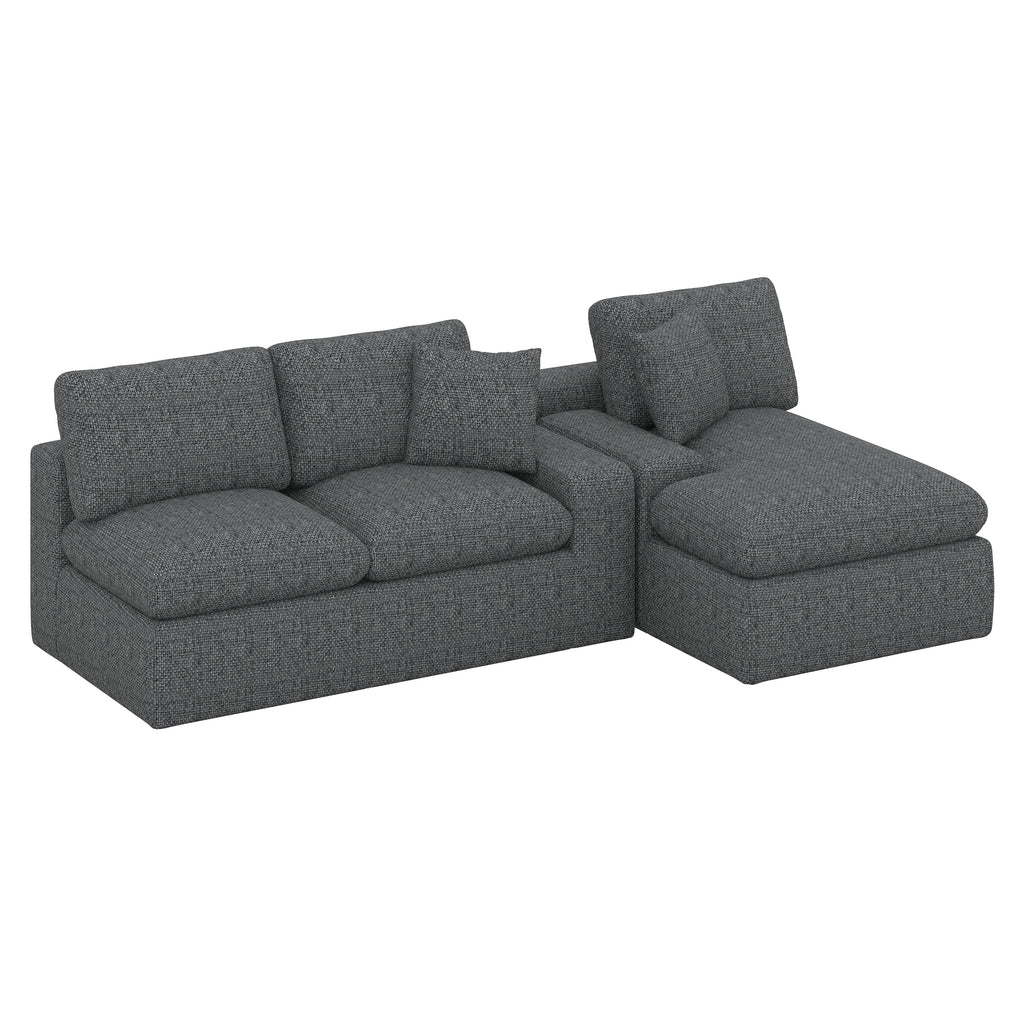BEBPILOO Modular Chenille 107.9" Sofa with Flexible Configuration, Double - Layer Cushions, Deep Seating & Side Storage Pockets, Full-compressed Sofa for Living Room, Gray