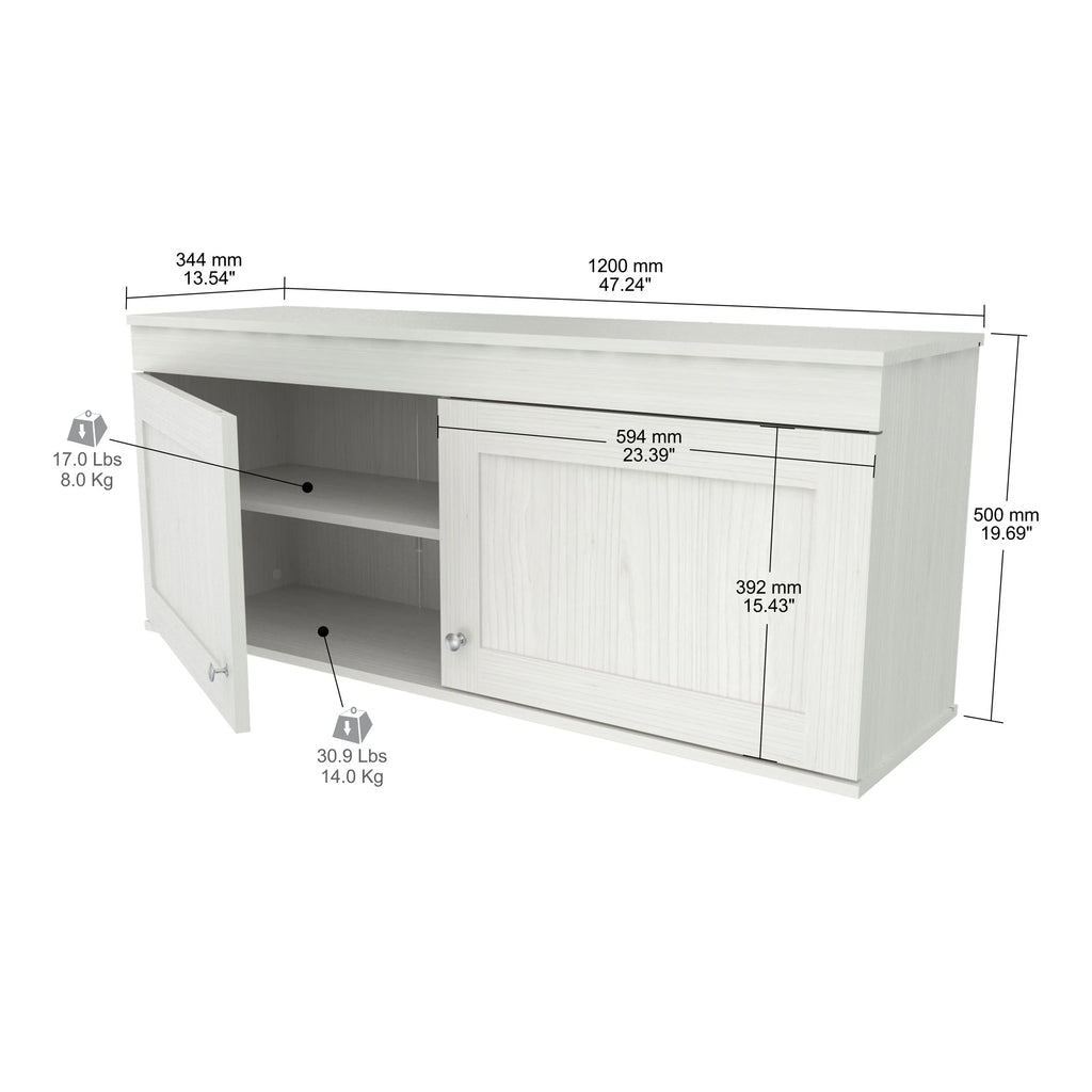 Inval Shaker Wall Mounted 2-Door Laminate Kitchen Cabinet 47"W, Washed Oak