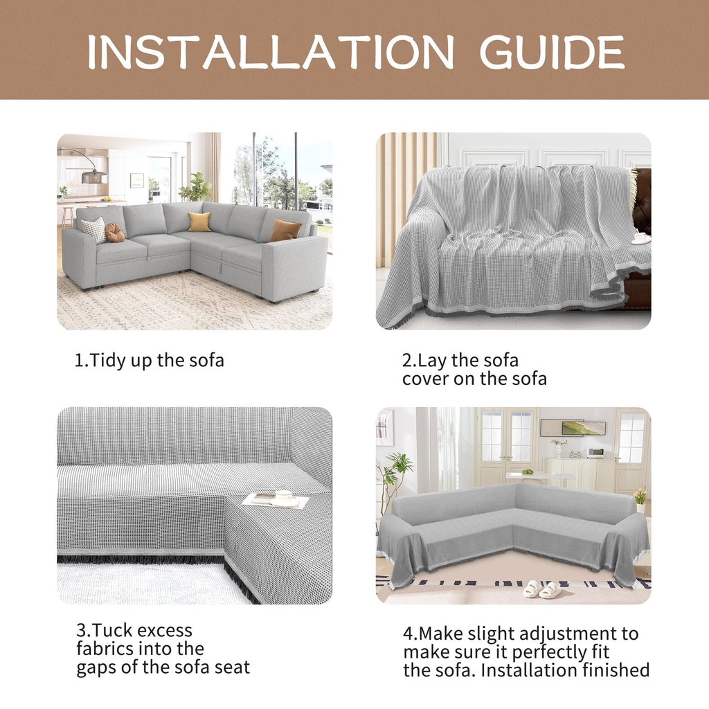 HDCAXKJ Washable L Shape Sofa Covers Reversible Sectional Couch Covers Corner Sofa Slipcovers Blankets Sofa Cover for Living Room Home Decor,91"x252",Gray