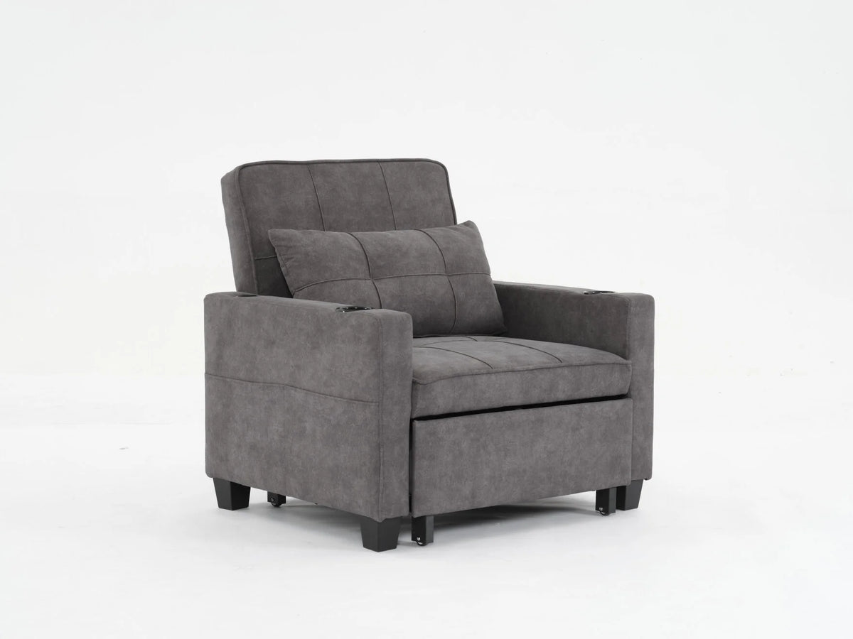 Convertible Futon Sofa Bed, 3-in-1 Multi-Functional Sleeper Chair Bed with USB Ports, Adjustable Backrest Recliner,for Living Room Bedroom Small Space, Tech Cloth, Dark Grey