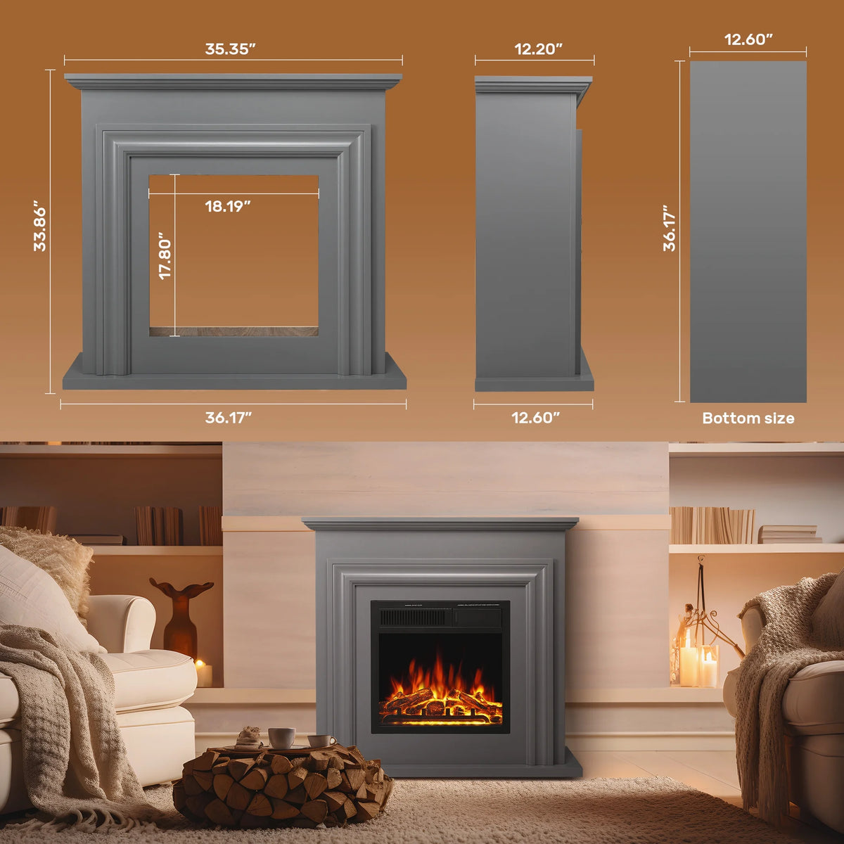 Electactic Electric Fireplace, Free Standing Fireplace, with Remote Control, Adjustable LED Flame, 750W/1500W -��White��