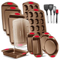 NutriChef Baking Pan 15-Piece Nonstick Golden Carbon Steel Bakeware Set