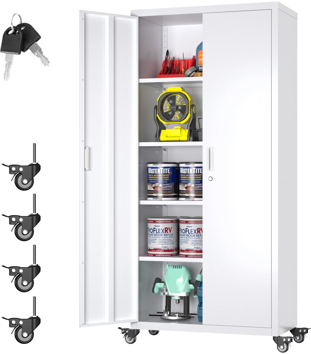 SUPEER 71" Metal Storage Cabinets with Wheels and Pegboards, Industrial Cabinet with 2 Drawers and 2 Adjustable Shelves,, Assembly Required