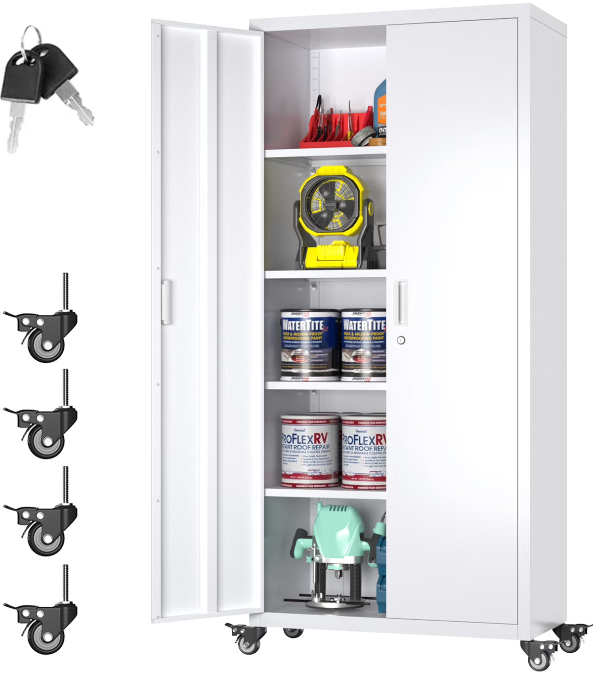SUPEER 71" Metal Storage Cabinets with Wheels and Pegboards, Industrial Cabinet with 2 Drawers and 2 Adjustable Shelves,, Assembly Required