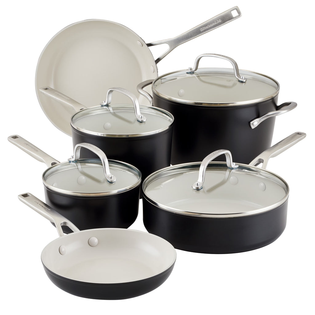 KitchenAid Hard Anodized 10 Pcs Ceramic Nonstick Cookware Pots and Pans Set, Oven Safe to 500��F, Pistachio