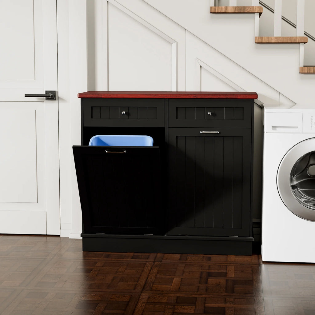GETYES Double Tilt Out Trash Cabinet, Wooden Recycling Cabinet, 35.83 x 12.99 x 39.37 inches, White