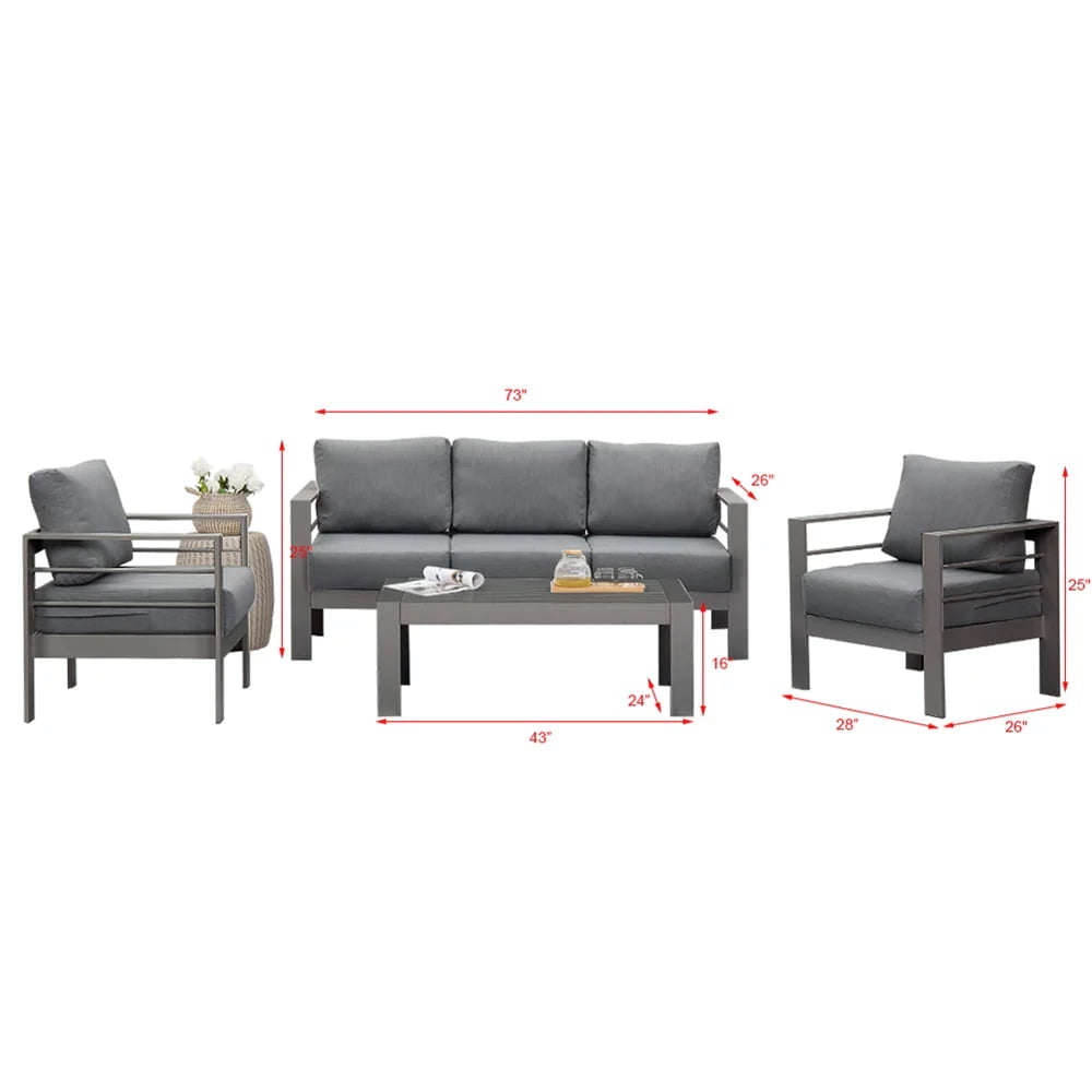 Superjoe Aluminum Outdoor Furniture Set 4 Pcs Patio Conversation Sofa Set with Coffee Table,Gray