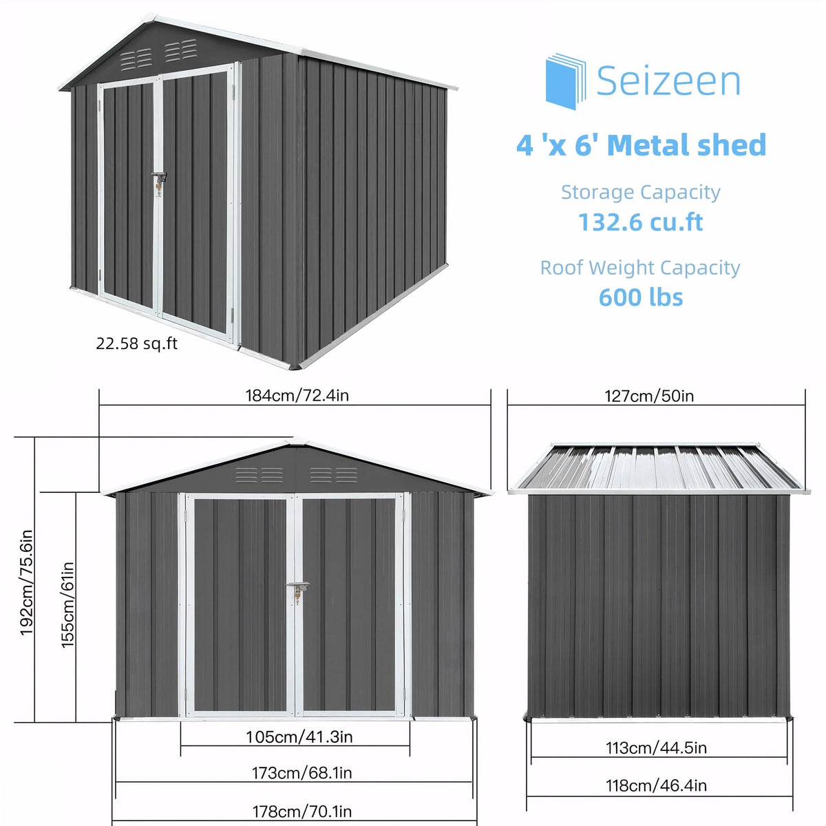Syngar Outdoor Storage Shed with Lockable Doors, Dark Gray