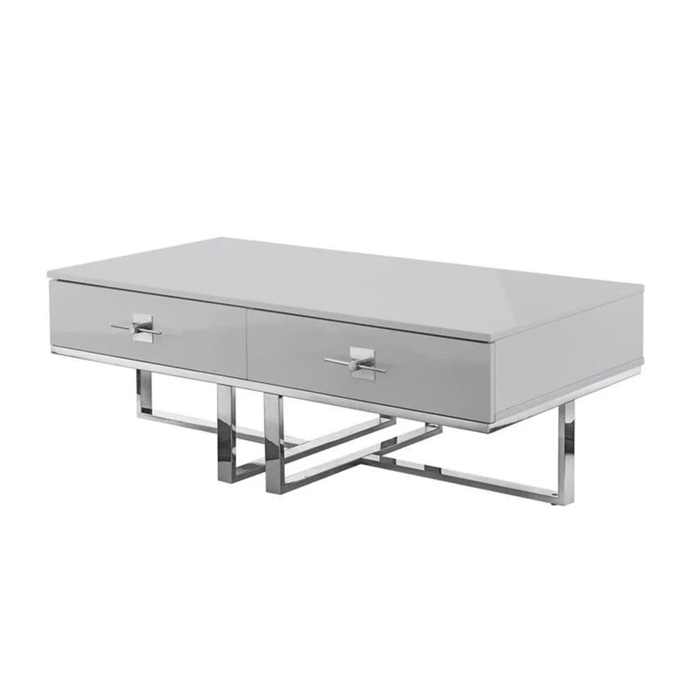 Posh Living Mano 2-Drawers Stainless Steel Base Coffee Table - Light Gray/Chrome