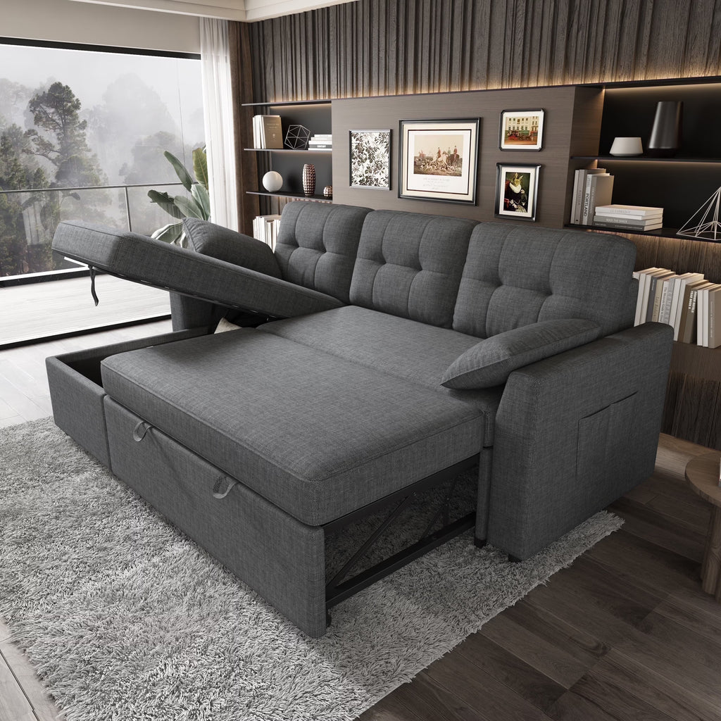 VANACC Sectional Sofa Bed with Storage and Soft Seat ,Reversible Pull Out Couch for Living Room,Beige
