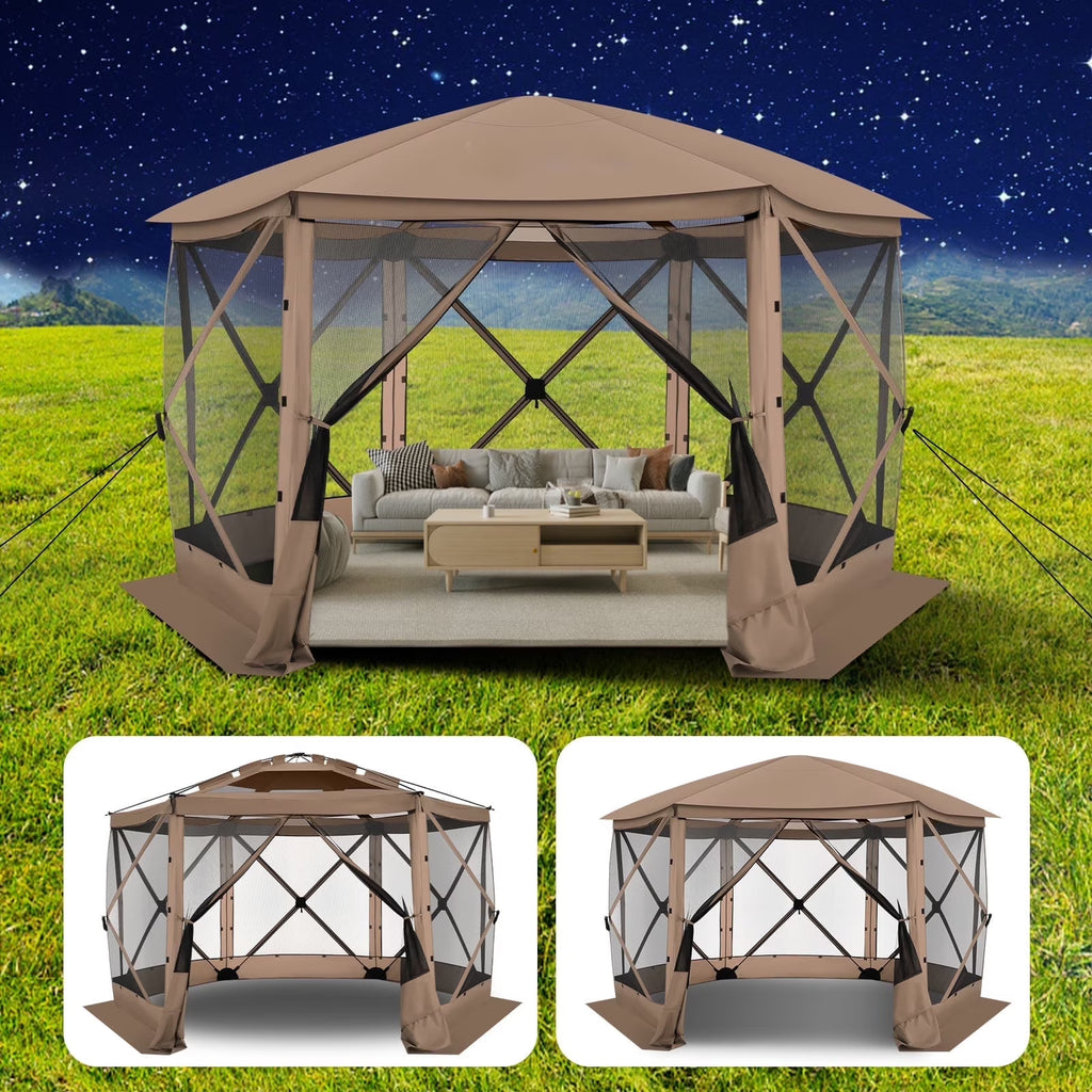 HOTEEL 12x12 Portable Pop-Up Outdoor Camping Gazebo, Screen Tent with Mosquito Nettings, Waterproof, UV, Bite Proof, Removable top Glamping Canopy with Carry Bag, Gray