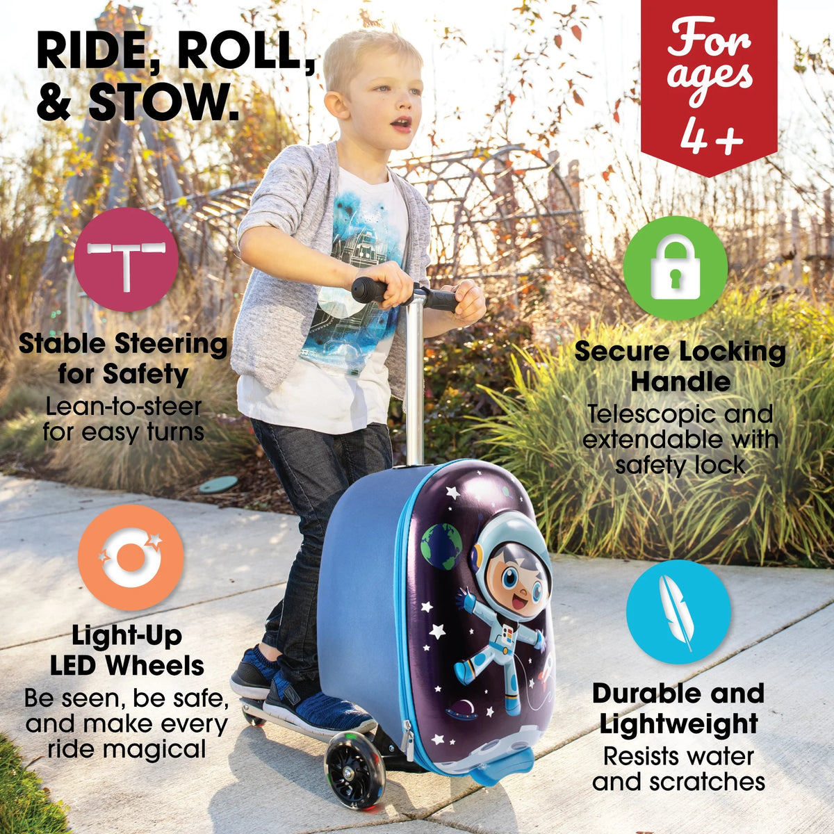 Kiddietotes Kid's Hard Shell Scooter Ride On Suitcase, Pink