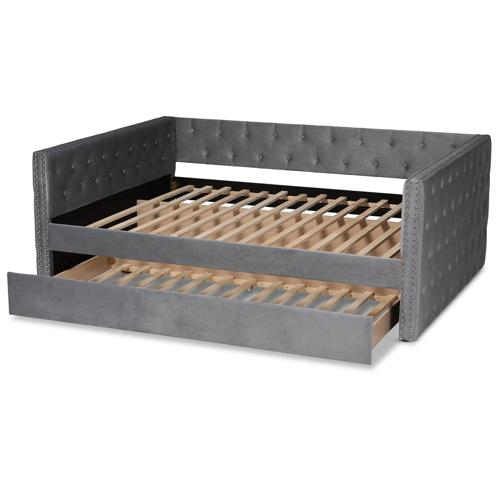 Baxton Studio Larkin Contemporary Upholstered with Trundle Daybed, Full, Grey