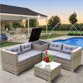 SEGMART 4 Piece Patio Furniture Set, All-Weather Outdoor Sectional Sofa Set, PE Rattan Conversation Set with Storage Box, Table & Cushions, Wicker Furniture Couch Set for Patio Deck Garden