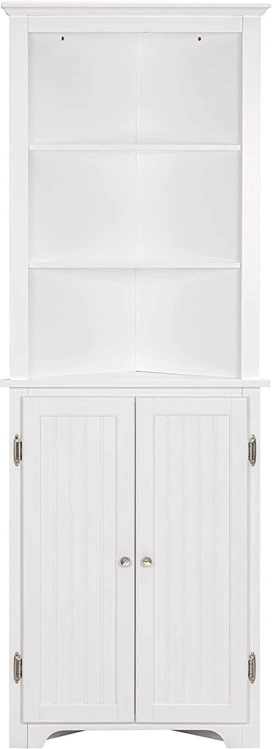 UTEX Tall Corner Cabinet, Free Standing Corner Storage Cabinet with Doors and Adjustable Shelves 23"W White