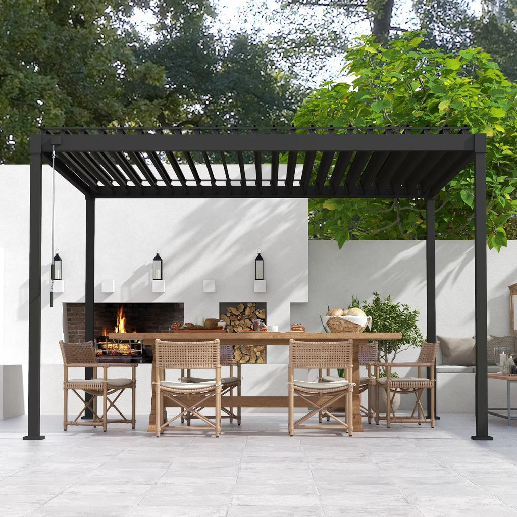 Mirador 10'x 10' Outdoor Pergola, 80S Steel Frame w/ Adjustable Louvers Roof for Garden, Patio, Backyard, Dark Gray