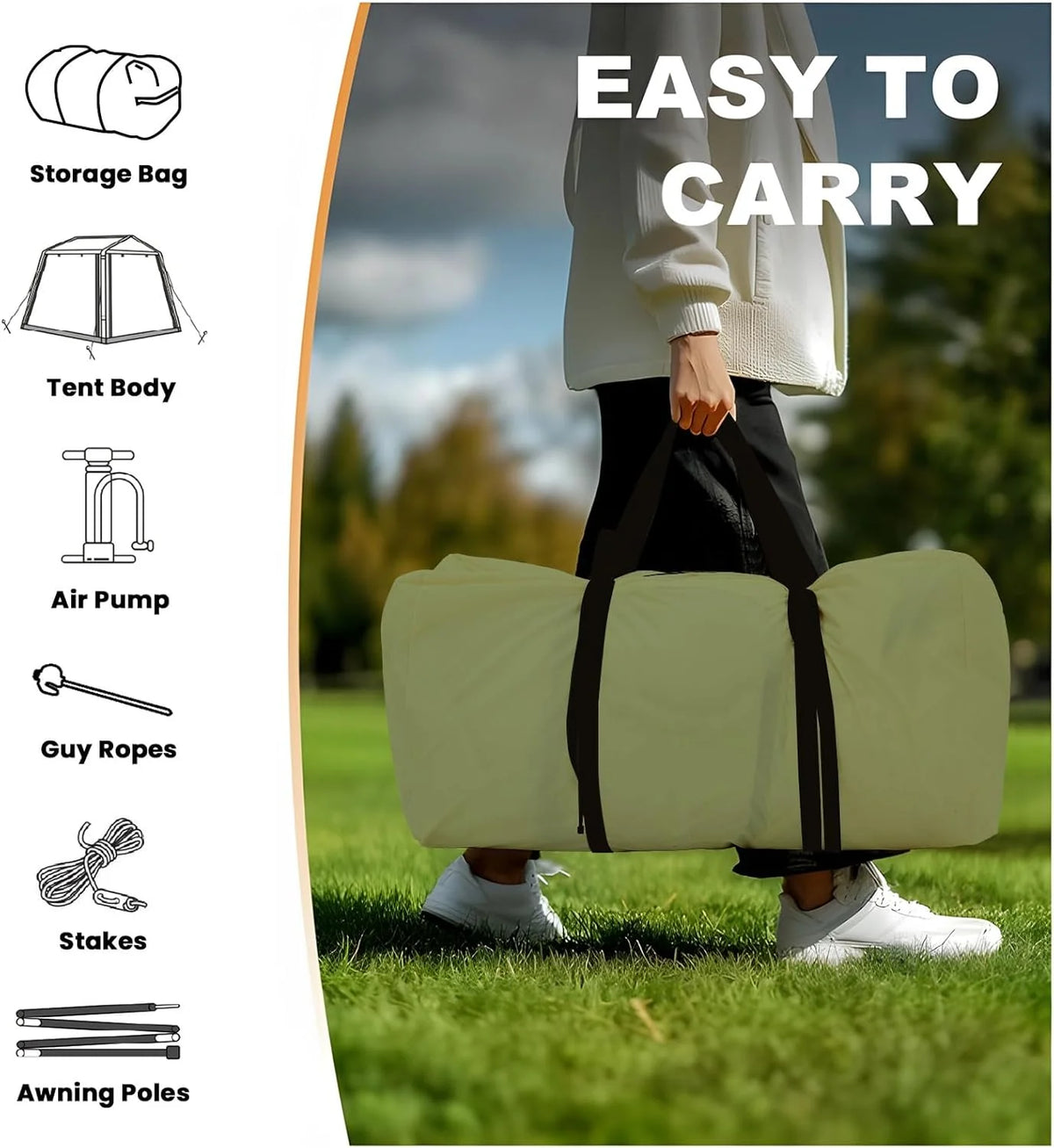 Inflatable Tents for Camping, Blow Up Tent with Canopy, Easy Setup Inflatable Camping Tent with Stove Jack, Waterproof Oxford Air Glamping Tents for Camping Adult 8-10 Person