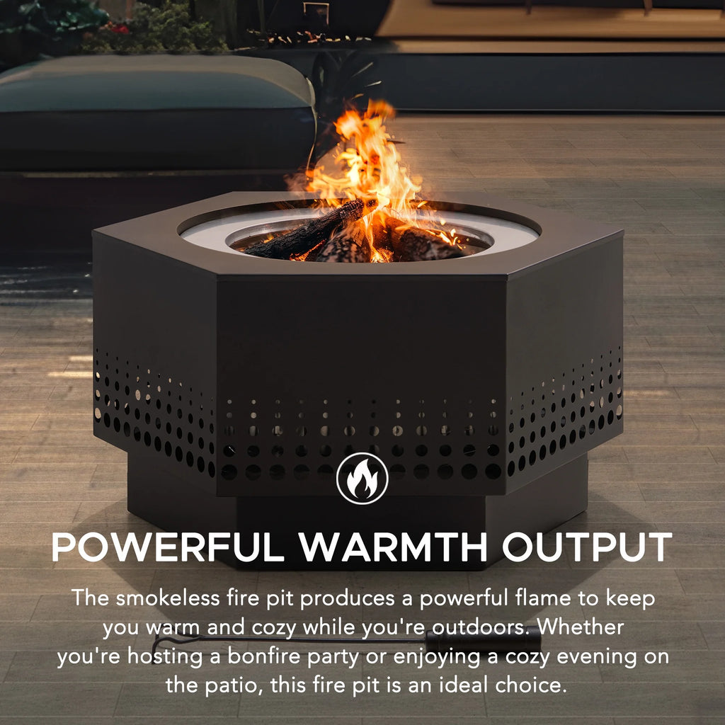 Sunjoy 28 In Smokeless Fire Pit with Removable Ash Pan, Outdoor Portable Wood Burning Fireplace with PVC Cover and Fire Poker ,Ideal for Camping, Bonfire, and Backyard, Black