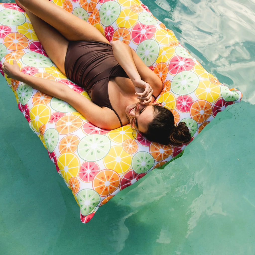 Big Joe Lagoon Lounger No Inflation Needed Pool Float, Americana Nautical Stripe Double Sided Mesh, Quick Draining Fabric, 5 feet Giant