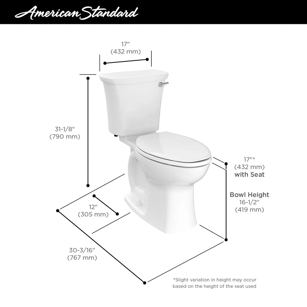 American Standard Edgemere 2-Piece 1.28 GPF Single Flush Right Height Elongated Toilet in White, Seat Not Included