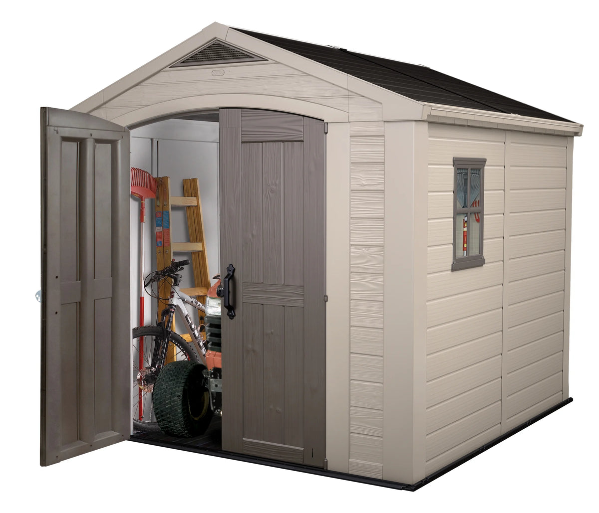 Keter Factor 8 x 11 Foot All Weather Resin Outdoor Storage Shed, Taupe