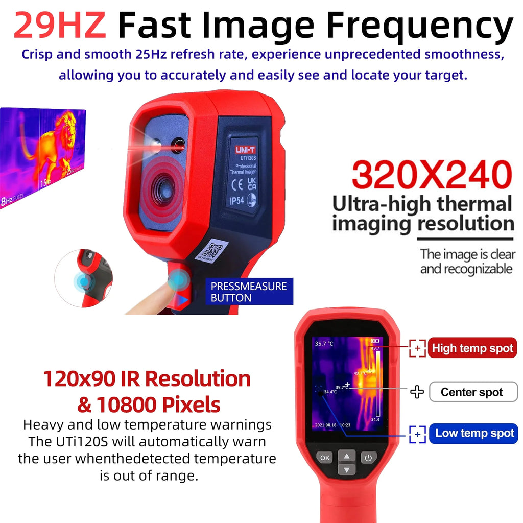 UNI-T UTI120S Thermal Imaging Camera 120x90 IR Resolution 10800 Pixels -20~400�� 2 Meter Drop Durability IP54 Rechargeable 16GB MicroSD