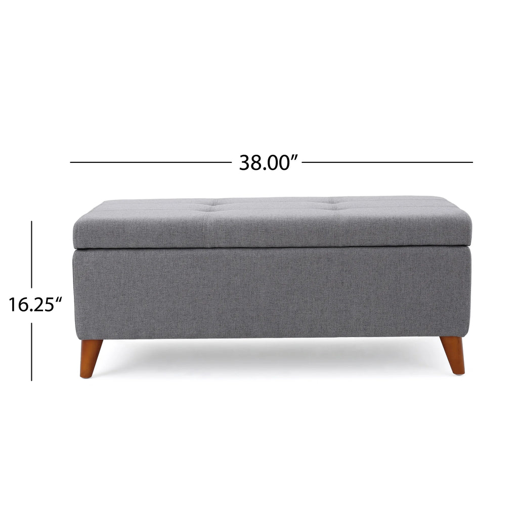 GDF Studio Valeno Mid Century Modern Fabric Tufted Storage Ottoman Bench, Light Gray and Light Brown