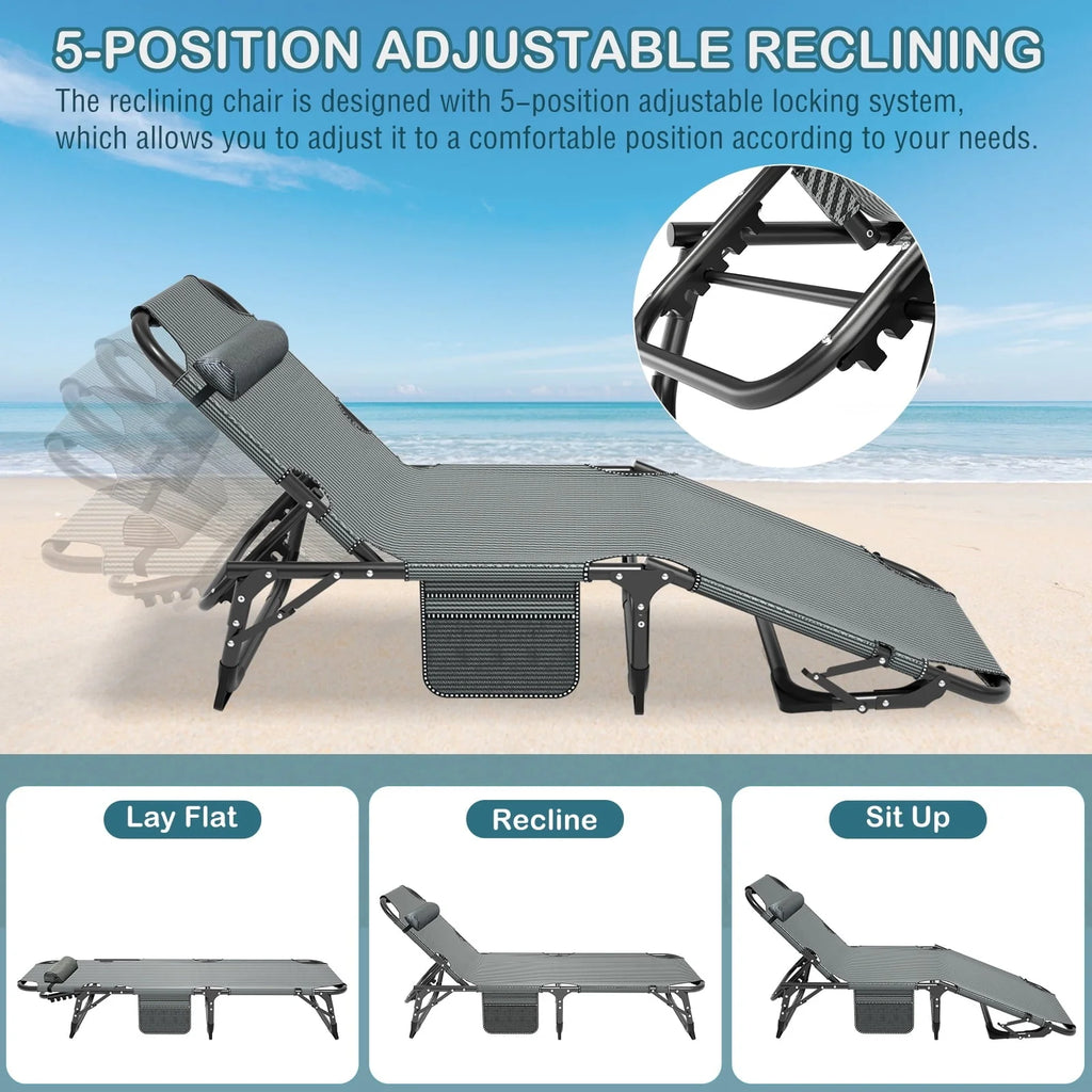 Docred 5-Fold Camping cot for Adults & Kids, Adjustable 4 Fold Reclining Folding Lounge Chairs , 2-Sided Mattress with Pillow, Portable Intdoor Folding Sleeping Cots Bed