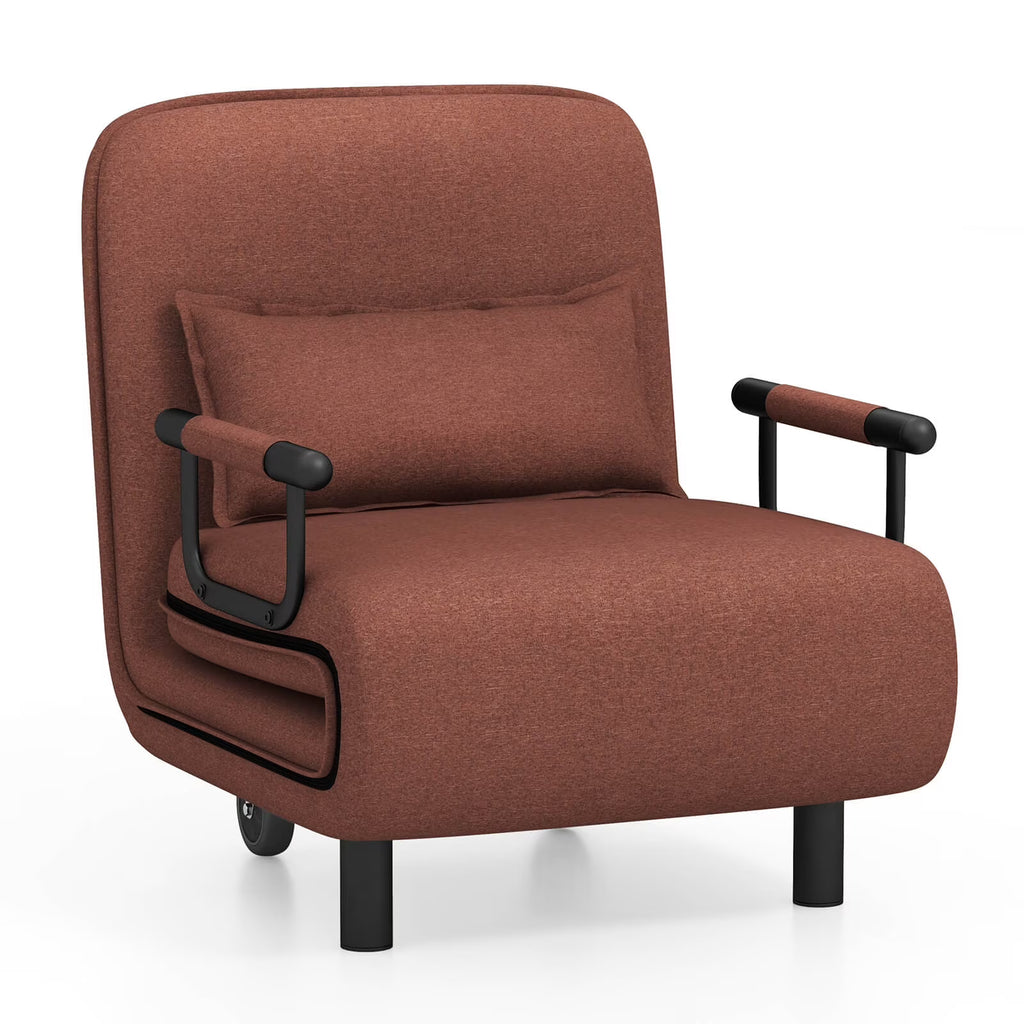Costway 3-in-1 Convertible Sofa Bed with 5-Position Adjustable Backrest & Lumbar Pillow Brown