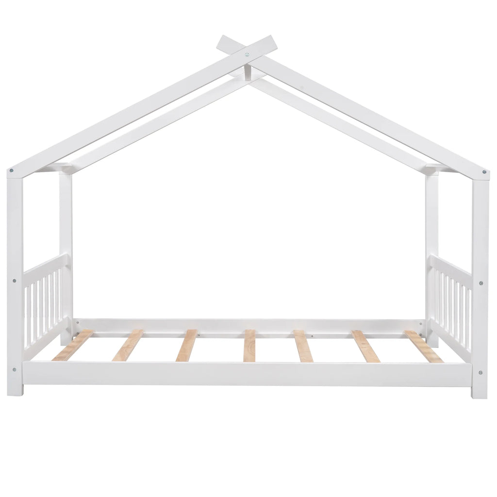 Euroco Wood House-Shaped Twin Platform Bed for Kids, Low Profile House Bed, No Box Spring Needed, Wood Color