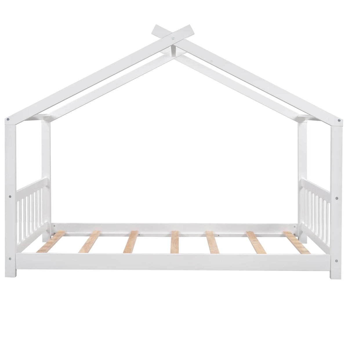 Euroco Wood House-Shaped Twin Platform Bed for Kids, Low Profile House Bed, No Box Spring Needed, Wood Color