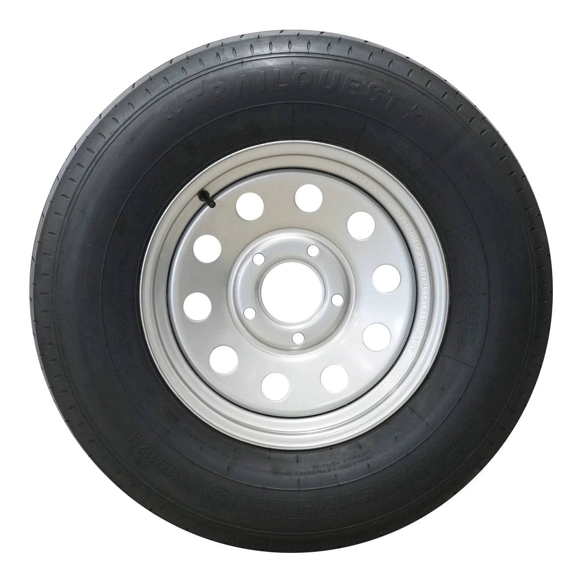 Trailquest 15" 10 ply Radial Trailer Tire & Wheel - ST 225/75R15 5 Lug (Silver Mod), 5x5 Bolt Pattern
