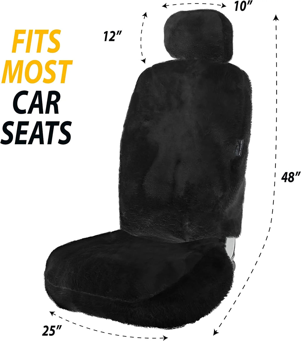 Zone Tech Genuine Sheepskin Ivory Car Seat Cover, Fluffy Luxury Wool Front Seat Covers, Universal Fits Car, Truck, SUV, & Van