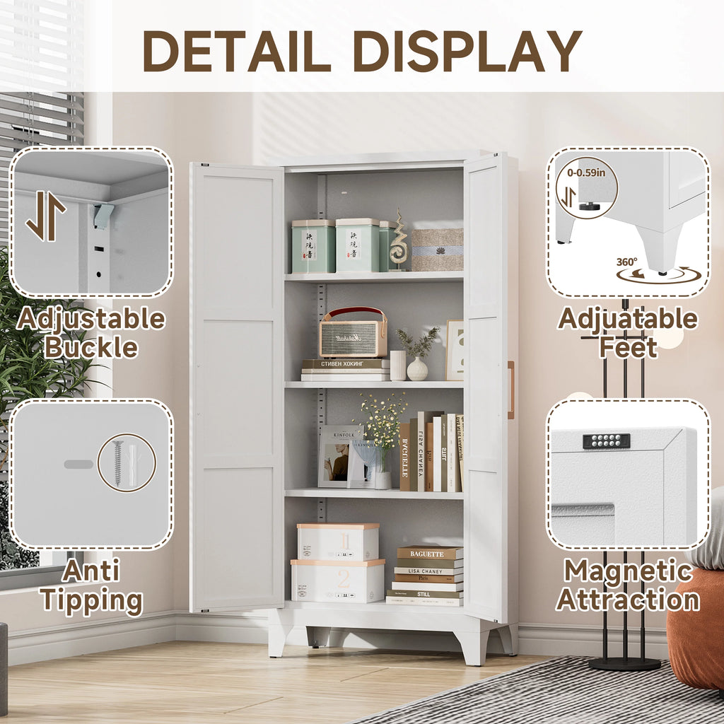 Metal Pantry Cabinet, 61''  White Kitchen Pantry Storage Cabinet with Doors and Adjustable Shelves, Utility Room, Homes, Offices, Garage-, Assembly Required