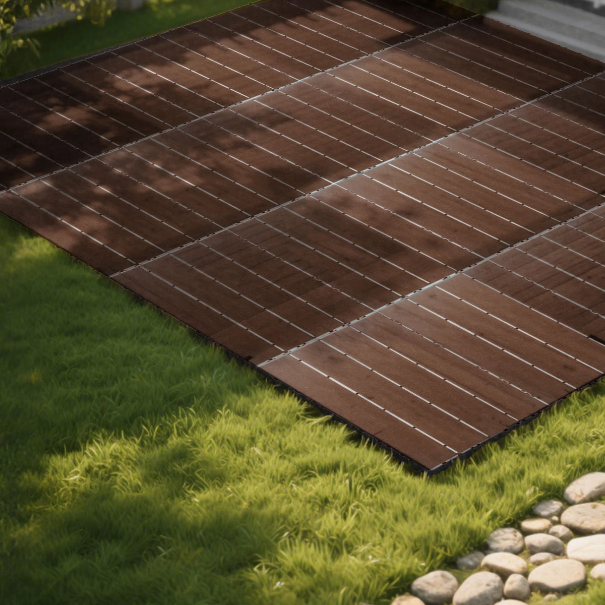 76 Pack Interlocking Deck Tiles, 11.42"x11.42", Polypropylene, Waterproof Outdoor Flooring, 3D Wood Grain Plastic, for Patio, Balcony, Backyard