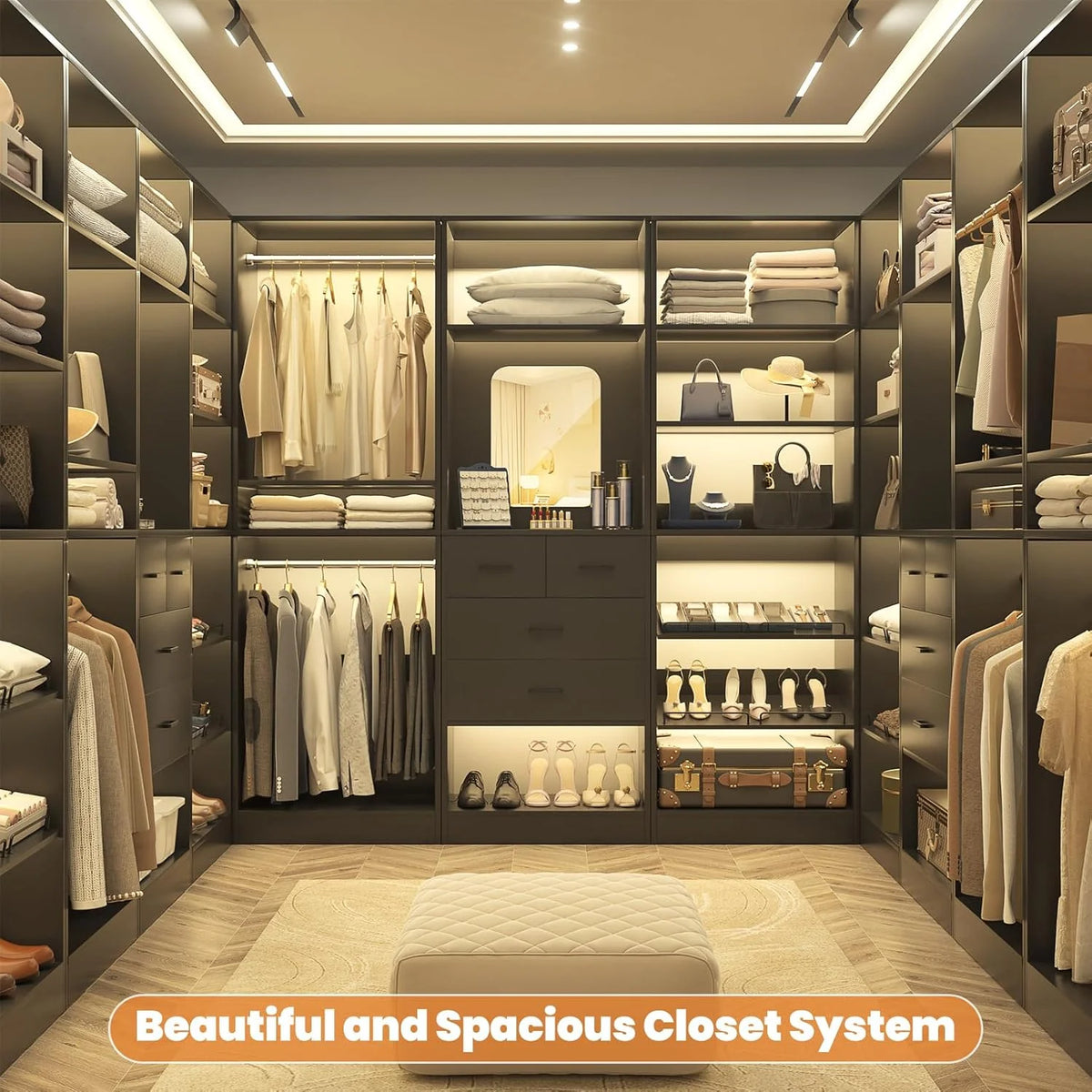 Homieasy 25�?Closet System, Freestanding Closet Organizer Wardrobe with Hanging Rods and Shelves, Adjustable Clothes Garment Rack, Sturdy Walk in Closet Tower, White