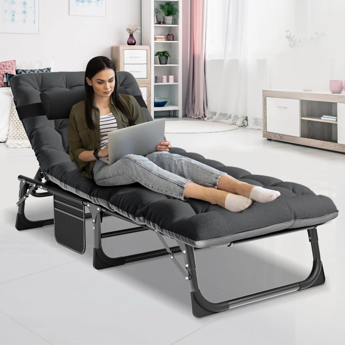 MOPHOTO Portable Beds Frame with Mattress, Folding Camping Cot, Folding Home Guest Beds, Foldaway Rest Cots for Adults Kids, Office Nap Cot, Hideaway Cots