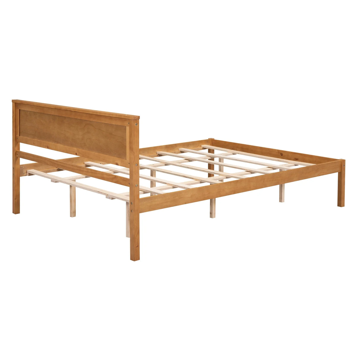 Euroco Twin Platform Bed, Modern Wood Frame Bed with Headboard and Slats for Kids Room, Oak